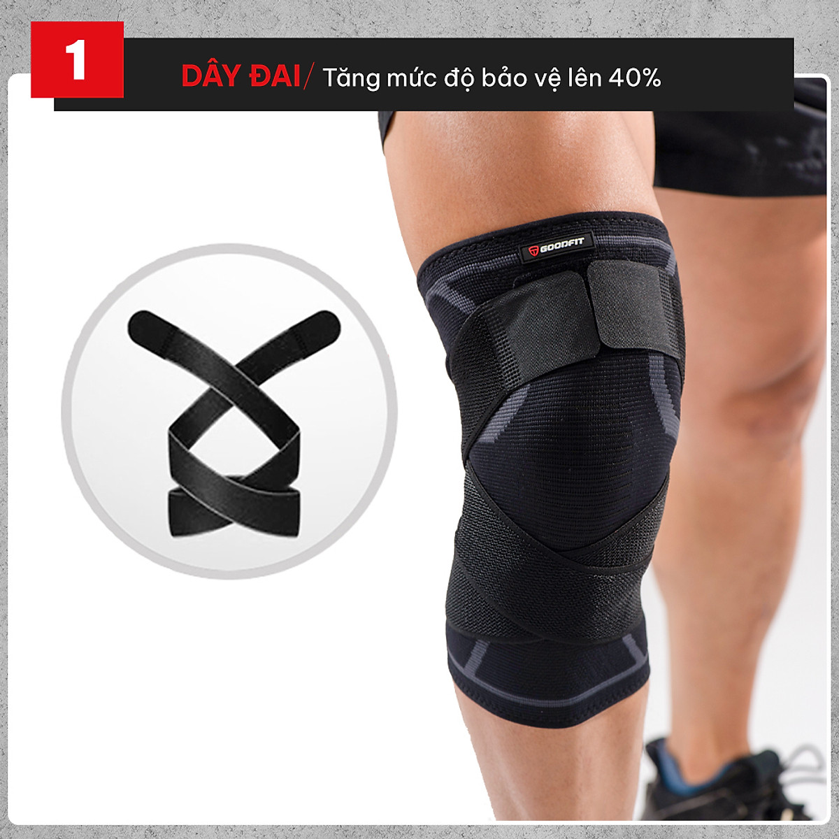 Bó gối, băng gối thể thao GoodFit dày dặn co giãn 4 chiều, bó gối bóng chuyền kèm dây quấn trợ lực chắc chắn GF511K