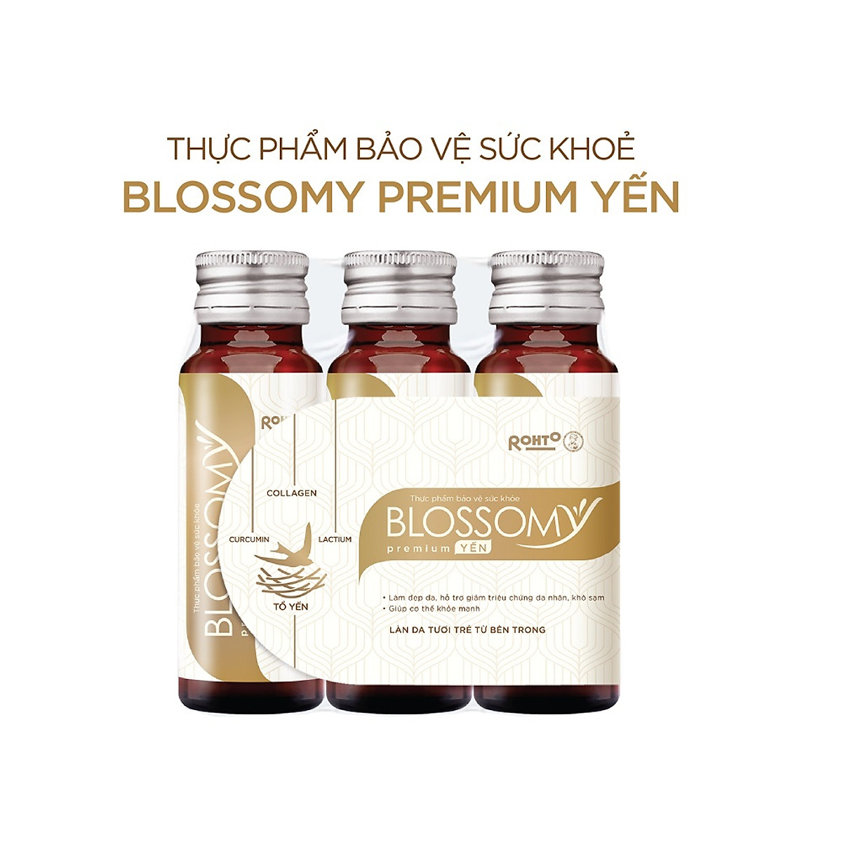 Nước uống collagen tổ yến giúp đẹp da, tăng cường sức khỏe Blossomy Premium lốc 3 chai x 50ml