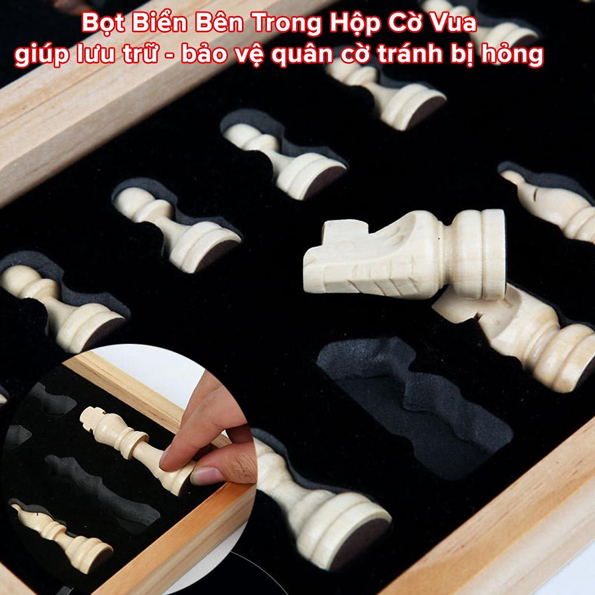 Cờ Vua Gỗ Nam Châm Cao Cấp - Bộ Cờ Vua Cao Cấp Bằng Gỗ Thông Tự Nhiên Có Gắn Nam Châm Chính Hãng