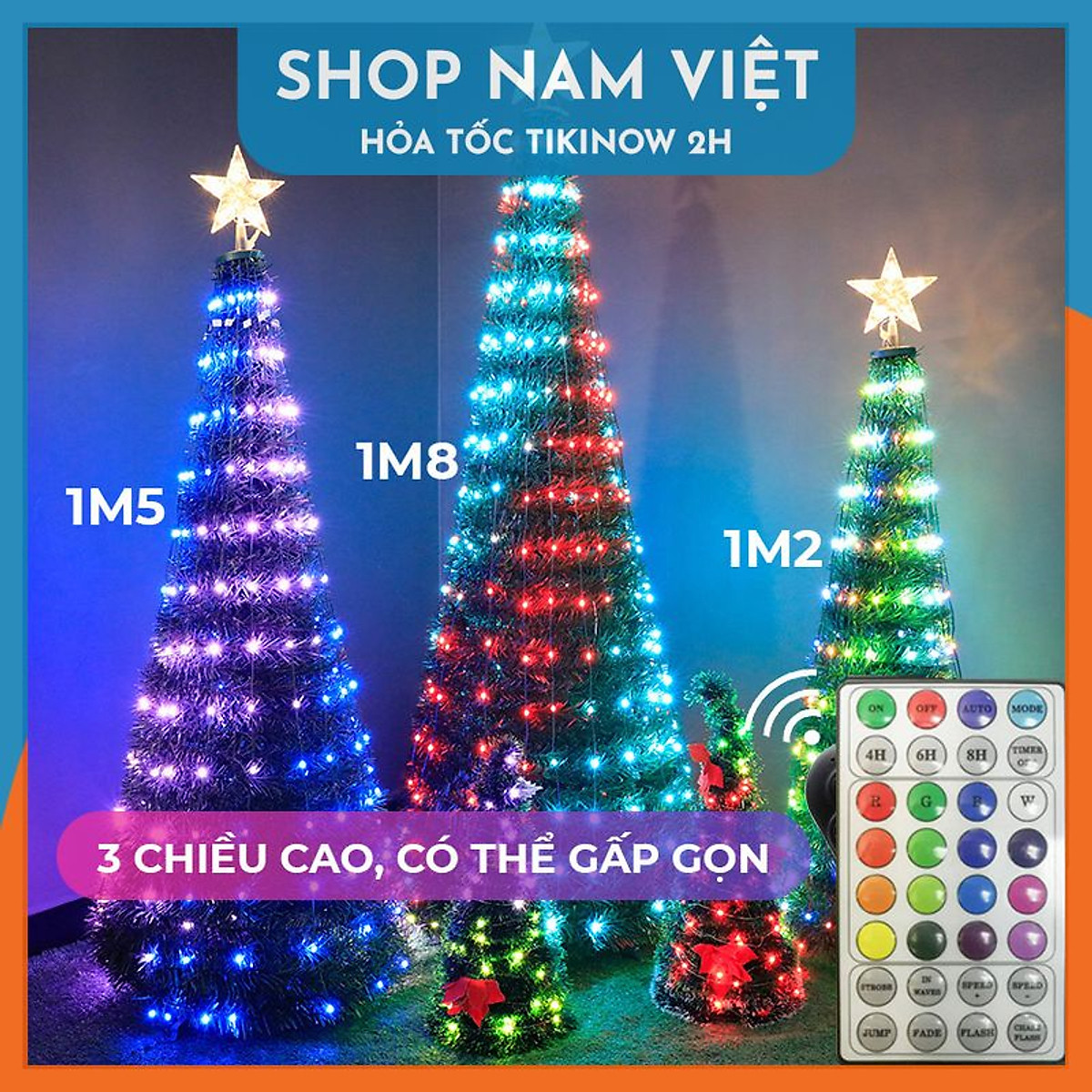 Cây Thông Noel Kèm Đèn Led Điều Khiển Remote, Có Thể Gấp Gọn ...