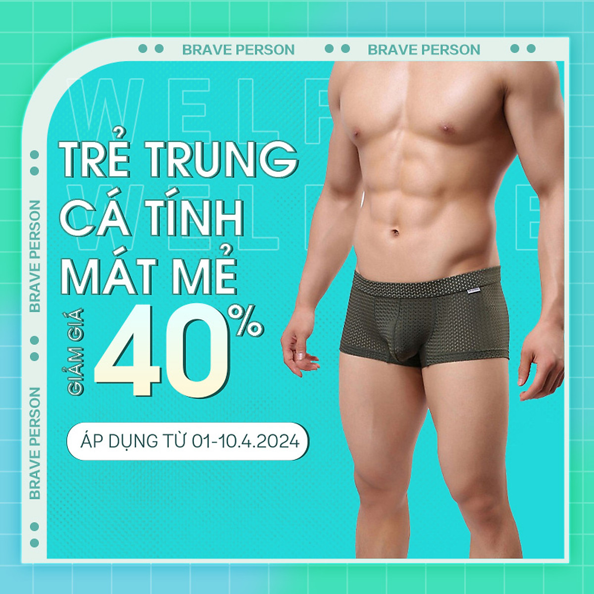 Quần Lót Nam Boxer Brave B1015 - Quần Sịp Đùi Nam Cao Cấp Person - Co Dãn 4 Chiều Thoải Mái Khô Thoáng Kháng Khuẩn