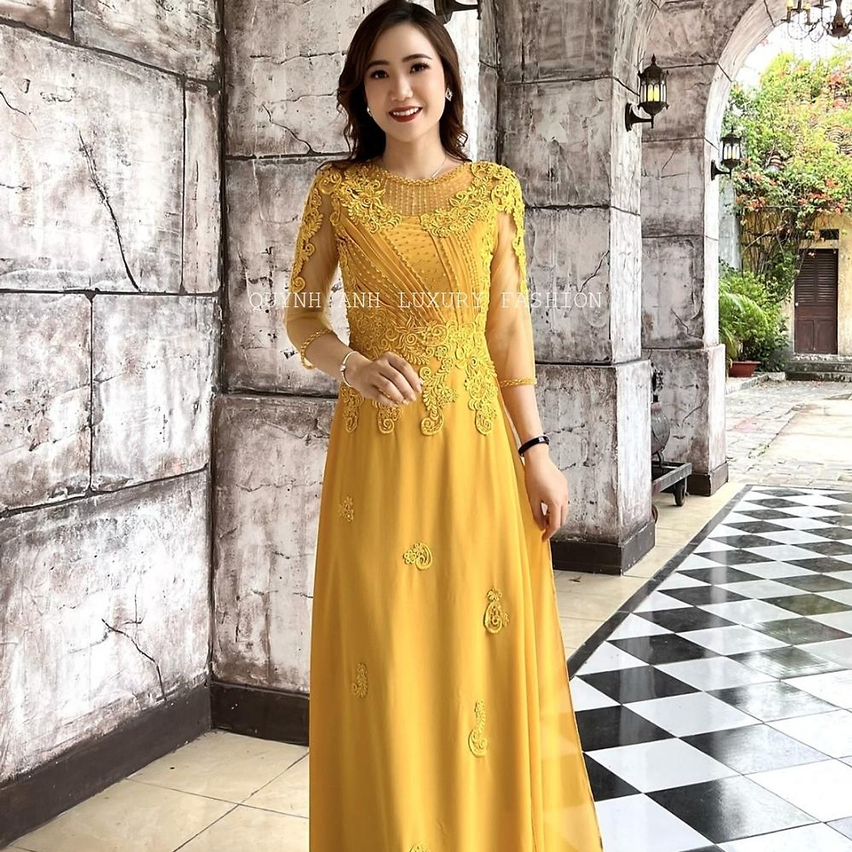 Mua Váy Dạ Tiệc Áo Dài Vàng Trung Niên Đầm Dạ Hội Cao Cấp Trung Niên - 3Xl  Tại Quỳnh Anh Luxury Fashion