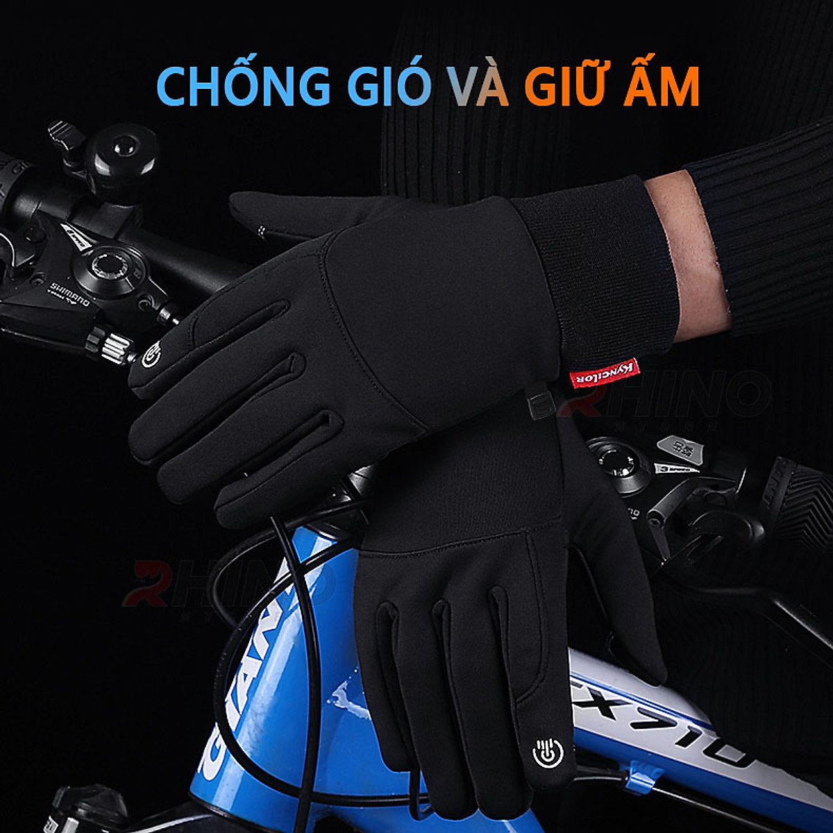 Găng tay giữ ấm mùa đông chống gió, kháng nước mưa Rhino G101 Bao tay thể thao cảm ứng điện thoại đi xe máy, xe đạp lót nỉ cho nam nữ, bảo hộ đi phượt