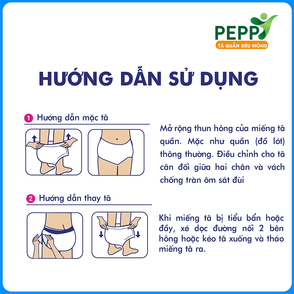 Combo 6 gói Tã/Bỉm Quần Người Lớn, Người Già Peppy Siêu Mỏng, Siêu Thấm, Mềm Mại, Kháng Khuẩn Size M8/L7/XL7
