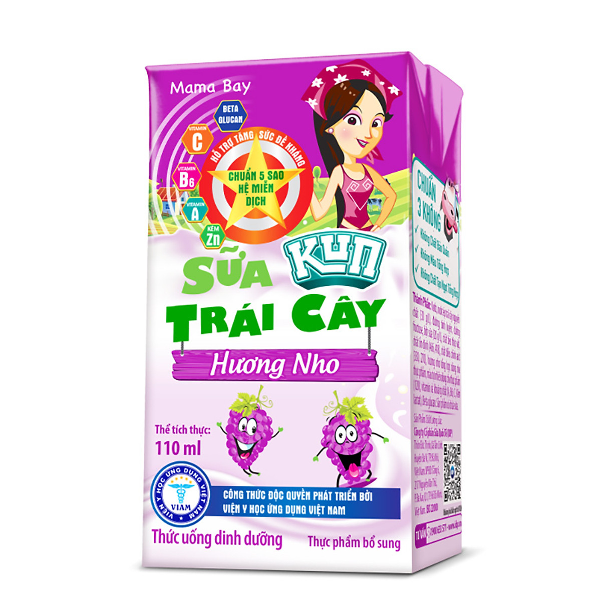 Thùng 48 hộp Sữa trái cây hương nho KUN 110ml/hộp