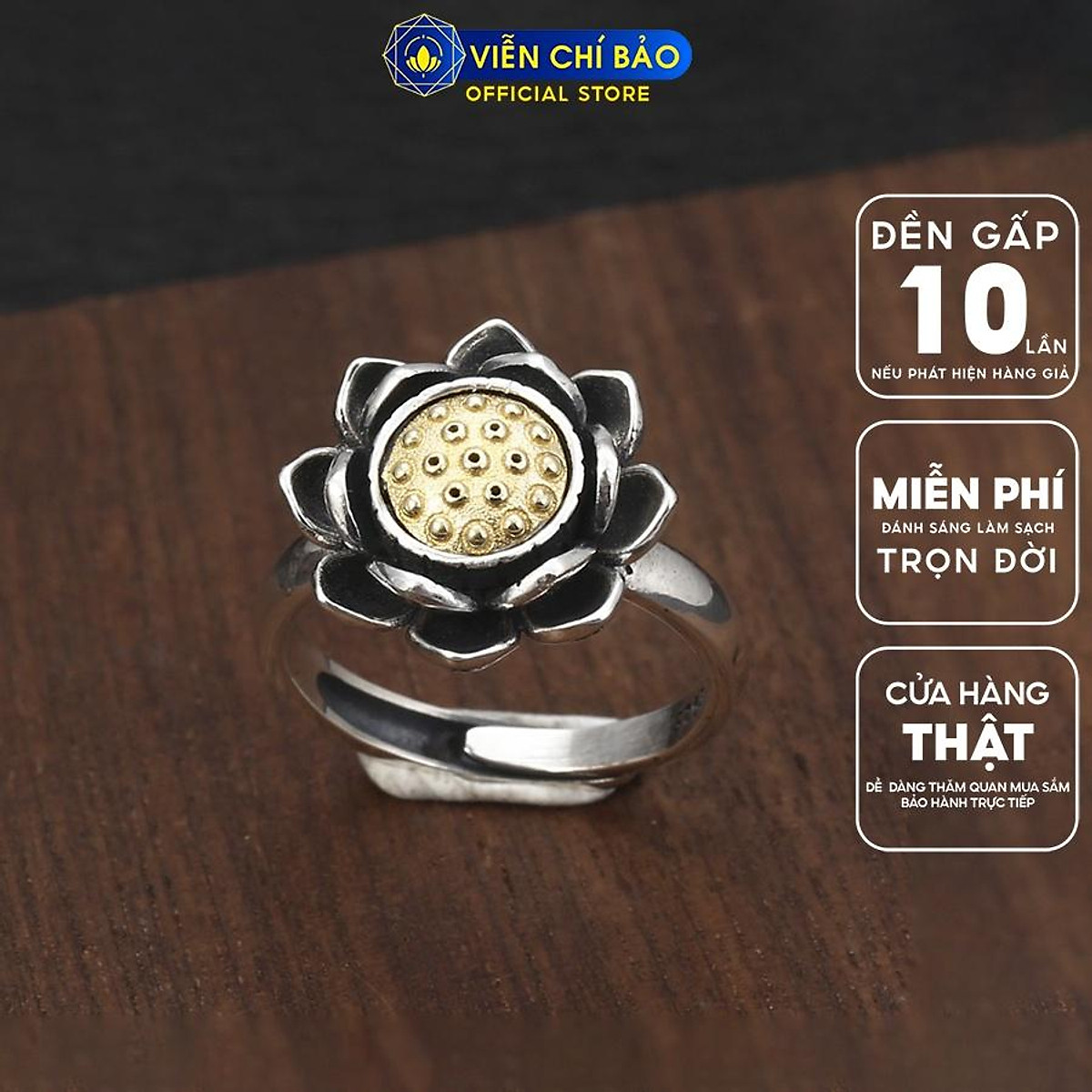 Nhẫn Hoa Sen Cá Chép Bạc Thái Nữ  Viễn Chí Bảo