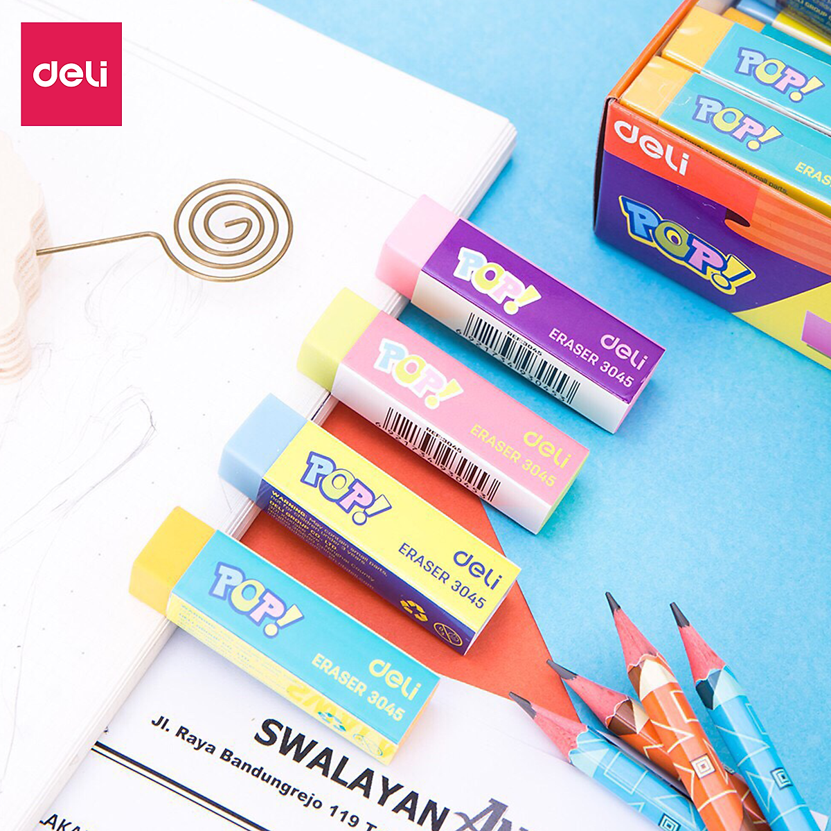 Tẩy 2B Deli, Xanh Dương/Vàng/Xanh Lá - 1 viên - E3045