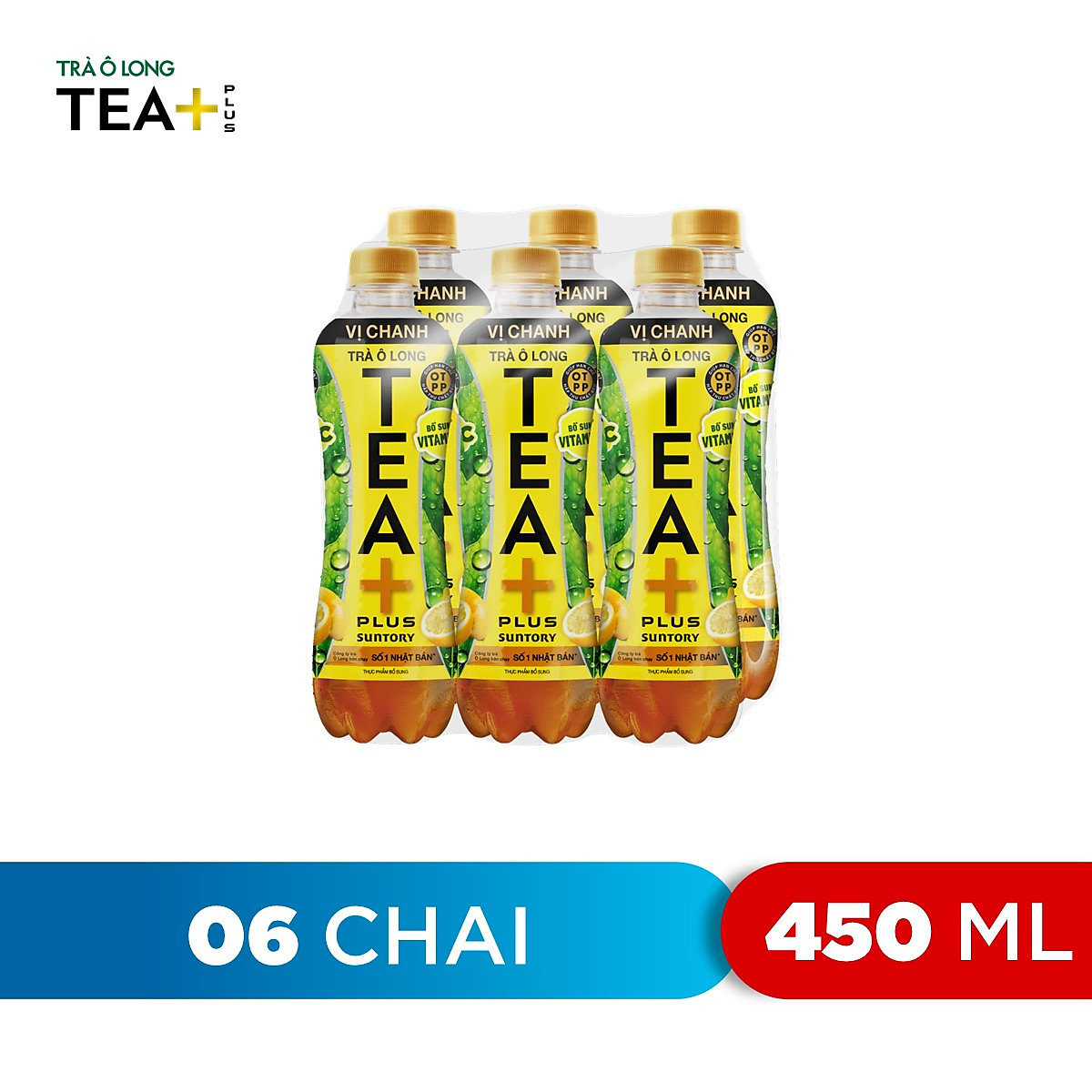 Lốc 6 Trà Ô long Vị Chanh Tea+ (450ml/Chai)