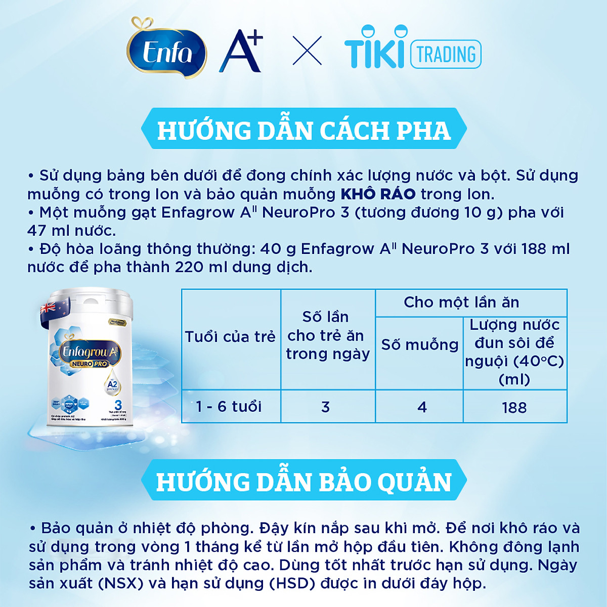 Combo 6 lon sữa bột Enfagrow A2 Neuropro 3 cho trẻ từ 1 – 6 tuổi – 800g