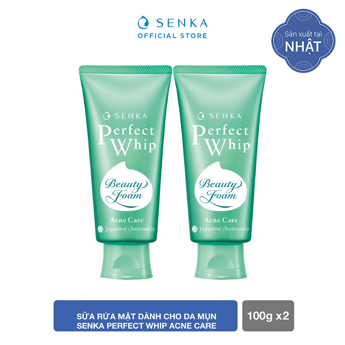 Bộ đôi Sữa rửa mặt tạo bọt cho da mụn chứa Salycilic Acid SENKA PERFECT WHIP ACNE CARE 100g
