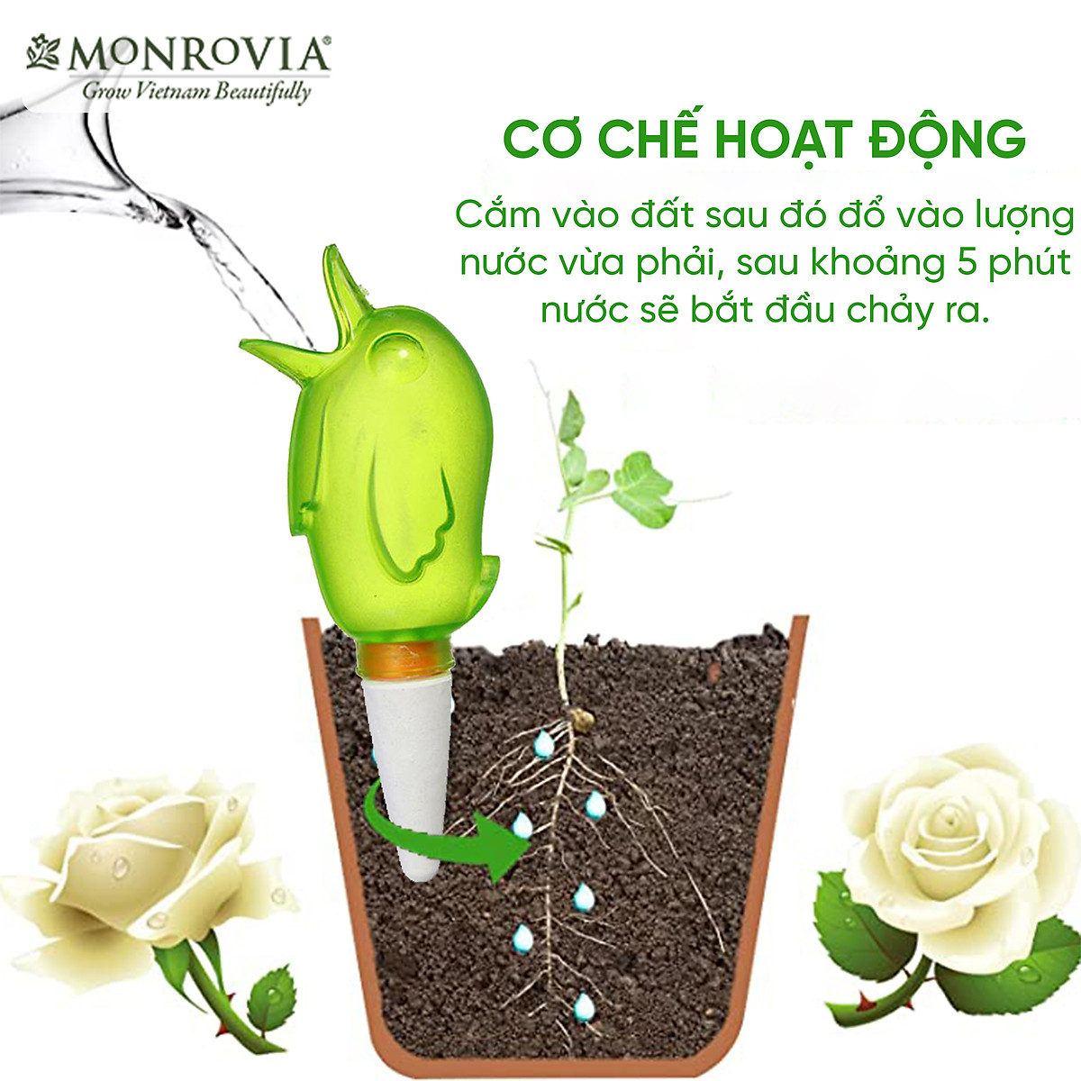 Đầu tưới cây tự động Monrovia hình con chim, tưới nhỏ giọt, kéo dài 24h, tiêu chuẩn Châu Âu