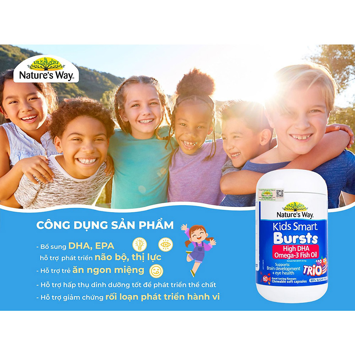 Nature's Way kids smart OMEGA-3 FISH OIL TRIO - Bổ sung Omega-3 (DHA, EPA) cho trẻ (60 viên/ Lọ)