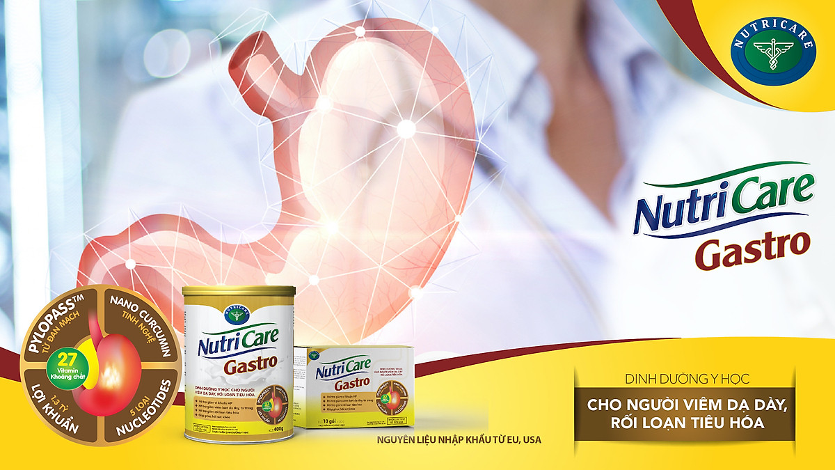 Sữa bột Nutricare Gastro dinh dưỡng y học cho người viêm dạ dày, rối loạn tiêu hoá (900g)