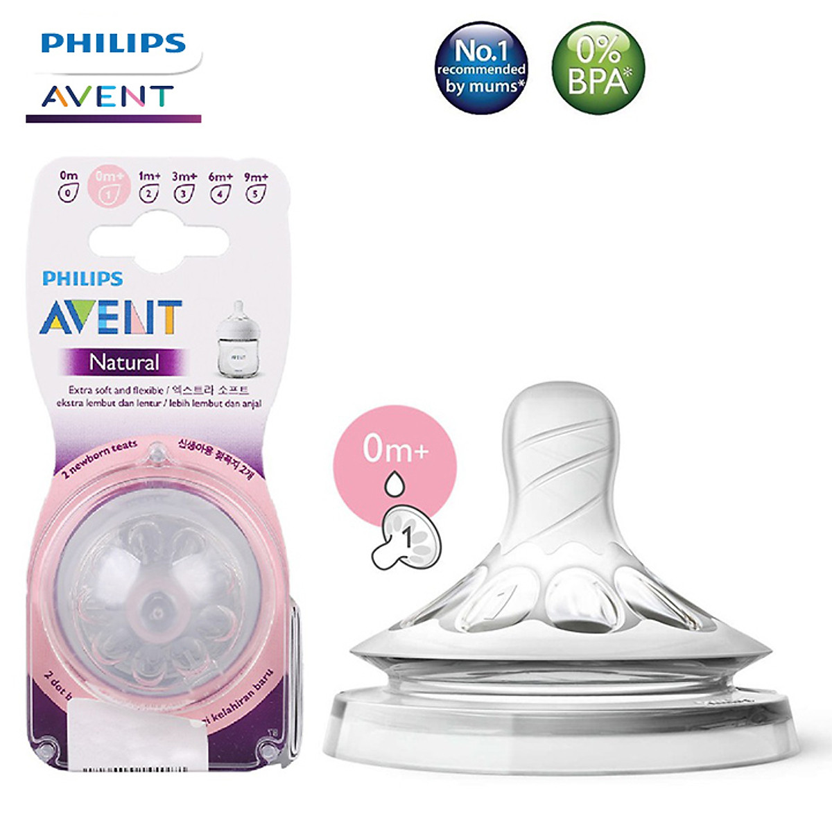 Núm ty Philips Avent ( Vỉ 2 núm ti ) mô phỏng tự nhiên Ty giả cho bé từ sơ sinh chống sặc, chống đầy hơi Tặng móc khóa xinh xắn thương hiệu Bamboo Life