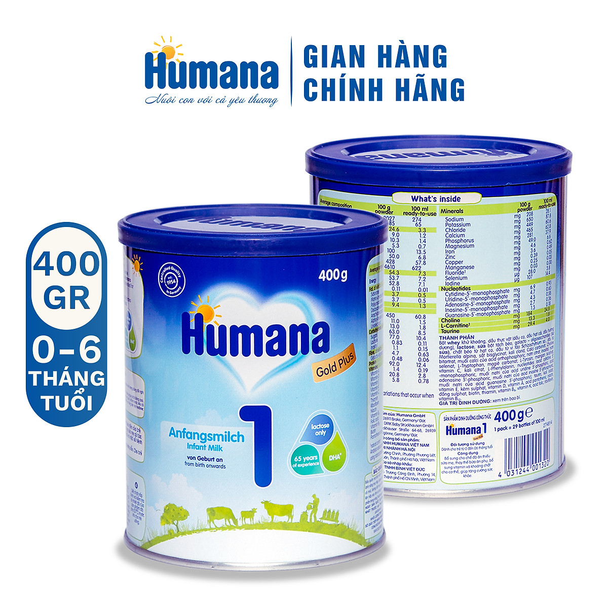 Combo 2 lon Sữa bột Humana gold plus 1 400g Sữa công thức dành cho