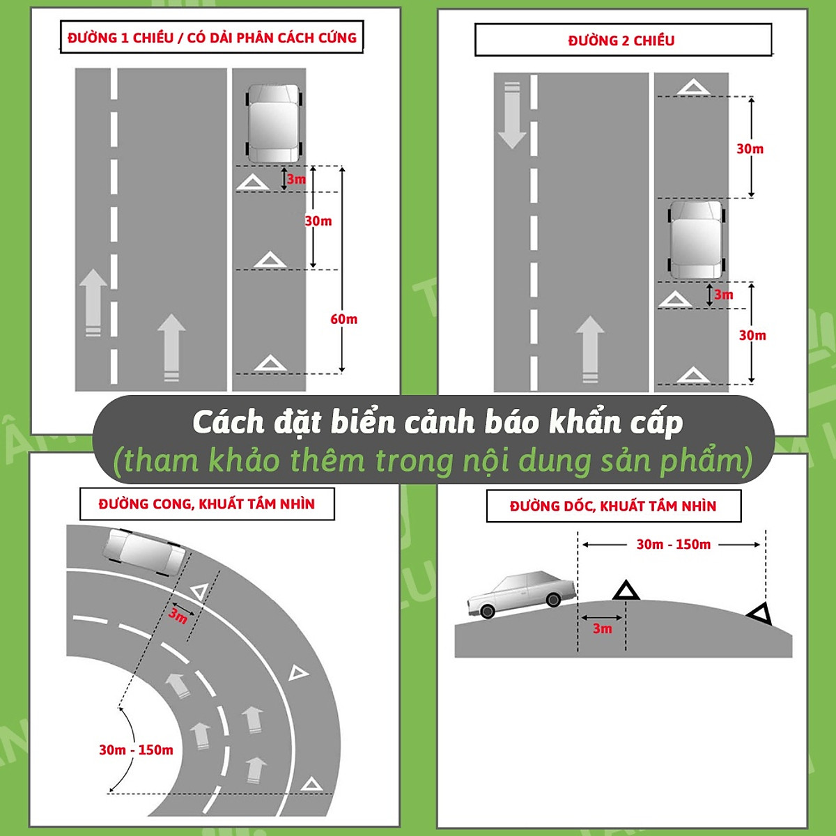 Biển báo phản quang tam giác xếp gọn, biển cảnh báo nguy hiểm, biển tam giác phản quang sự cố, phụ kiện ô tô Tâm Luân