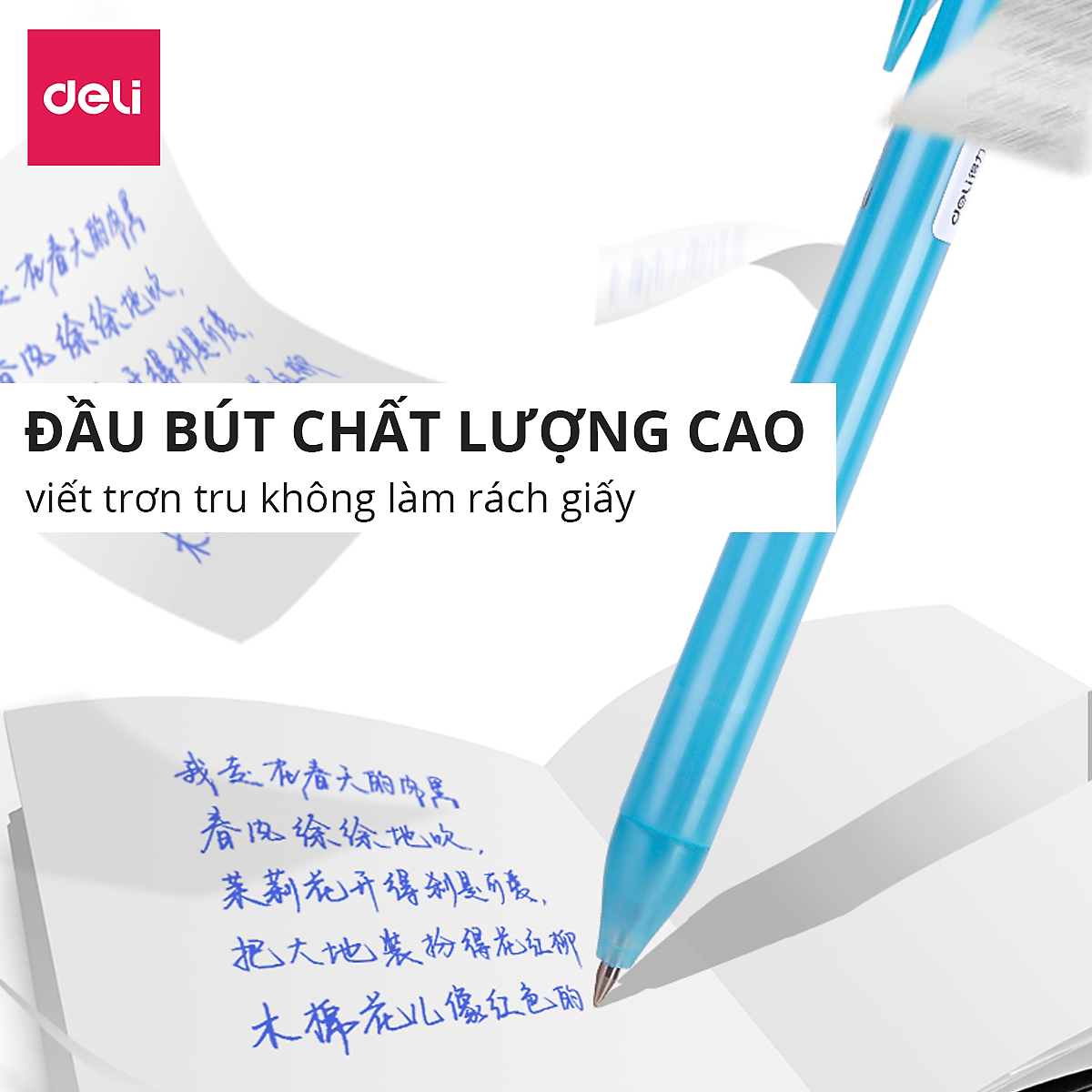 Bút Bi Gel Bấm Bút Mực Xóa Được Văn Phòng Deli Ngòi 0.5mm Học Sinh, Mực Đều Nét Chữ Đẹp - Xanh/Đen - 1 chiếc