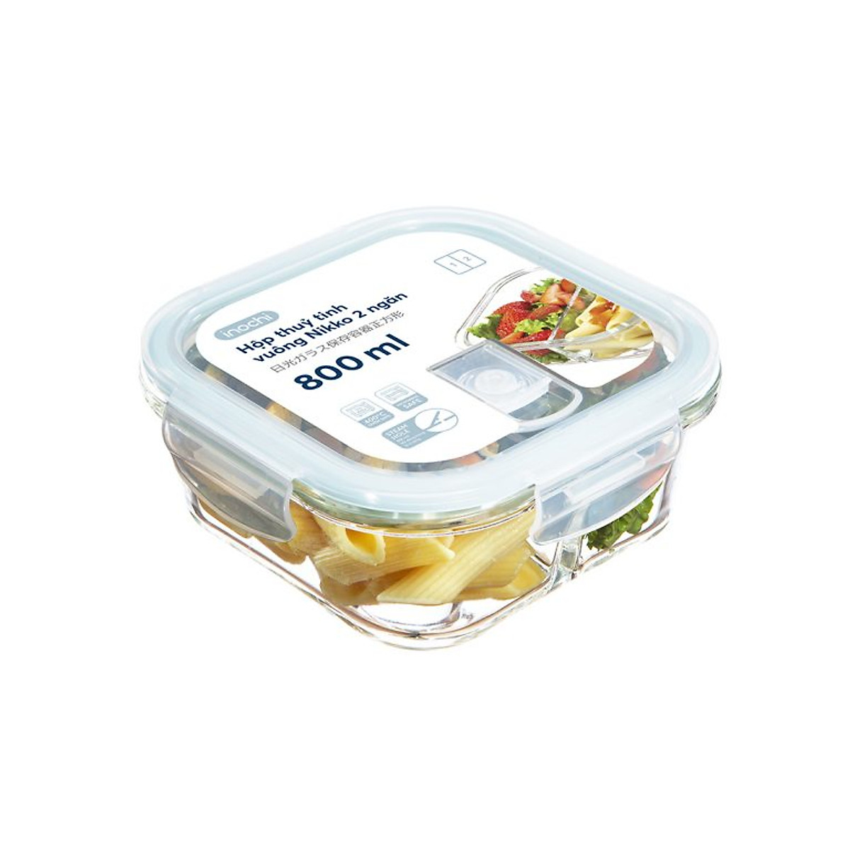 Hộp Cơm Thủy Tinh 2/3 ngăn, Hộp Thủy Tinh Đựng Thức Ăn NIKKO Tiêu Chuẩn Nhật Bản - Chính hãng inochi (Tặng kèm khăn lau tay đa năng pakasa)