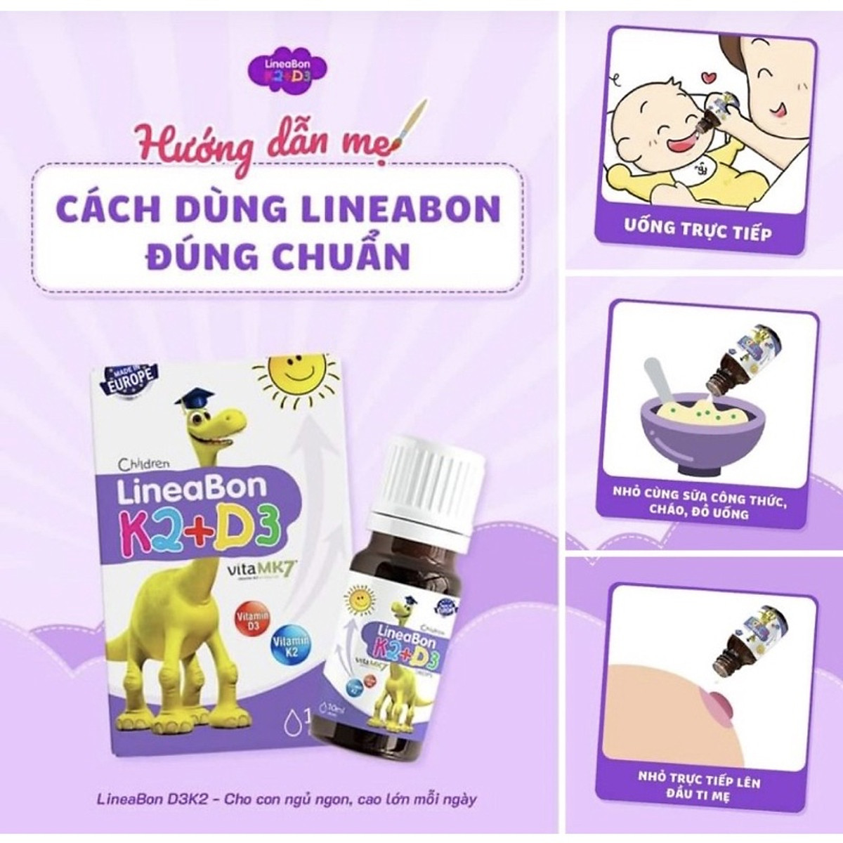 Combo 2 hộp LINEABON K2D3 - Hỗ trợ tăng chiều cao, hết còi xương cho trẻ sơ sinh - Sản phẩm từ Châu Âu - Công nghệ mới giúp hấp thu tối đa canxi tự nhiên