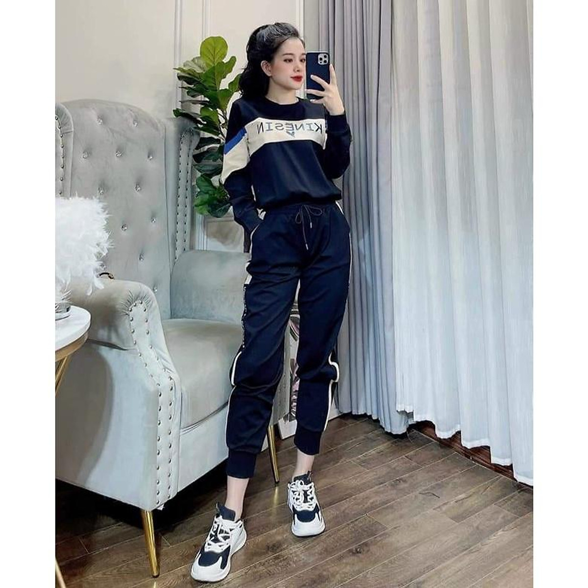 Mua Bộ Thể Thao Nữ Kinesin Chất Umi Hàn Cao Cấp, Đồ Bộ Nữ Thể Thao Áo Dài  Tay, Pha Màu, In Chữ Nổi Kèm Quần Dài Bo Ống | Tiki