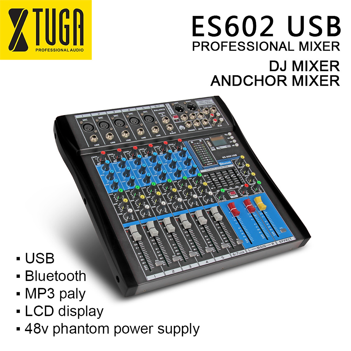 Mua XTUGA ES602 USB/MP3/Bluetooth giai đoạn chuyên nghiệp Mixer âm thanh  built-in hiệu ứng kỹ thuật số mixer Music Mixer 7 kênh mixer + 48Vpower |  Tiki