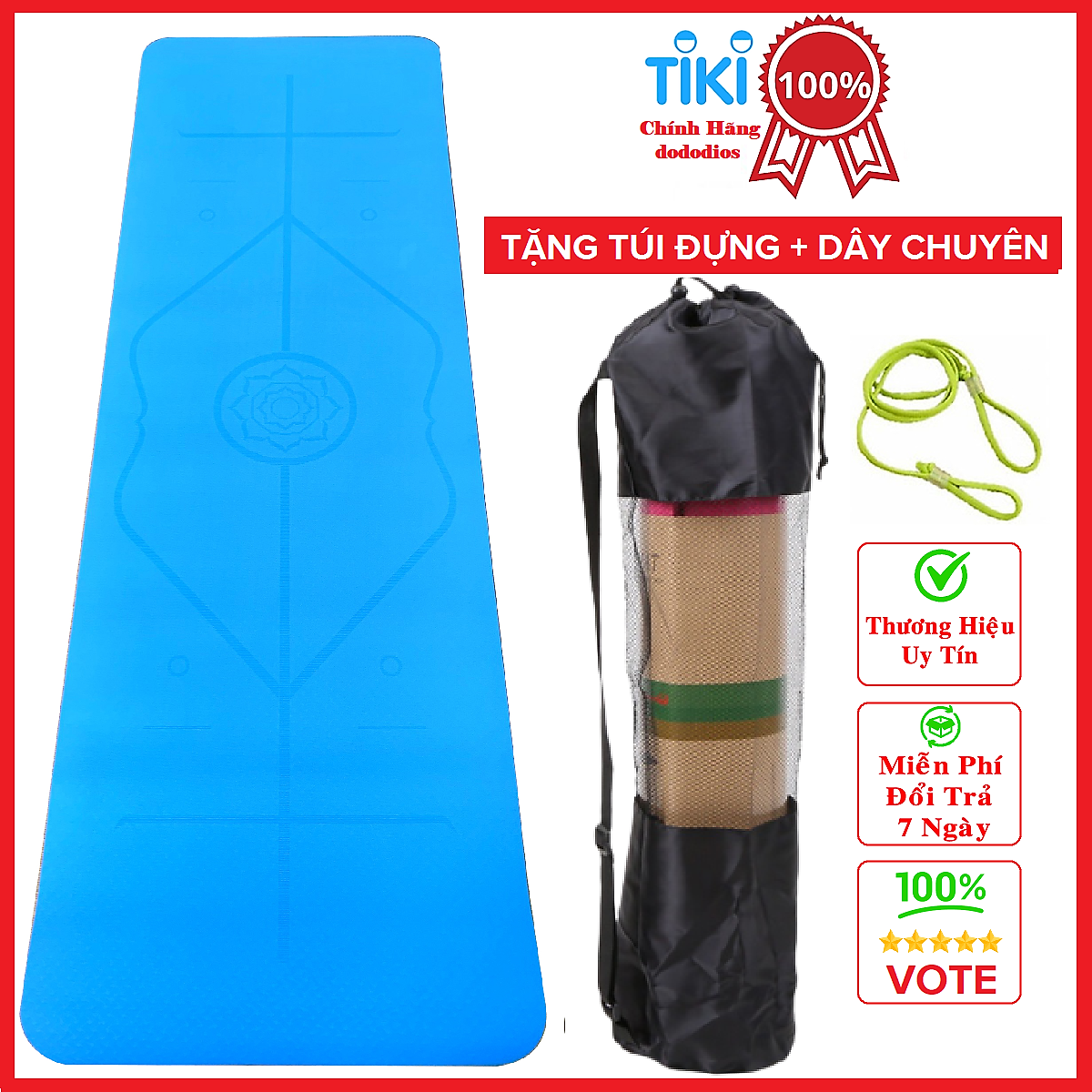 Thảm tập Yoga định tuyến TPE cao cấp tặng kèm túi đựng - chống trơn trượt thấm hút mồ hôi tốt chính hãng DODODIOS - Dây Buộc Chuyên Dụng Tập Yoga