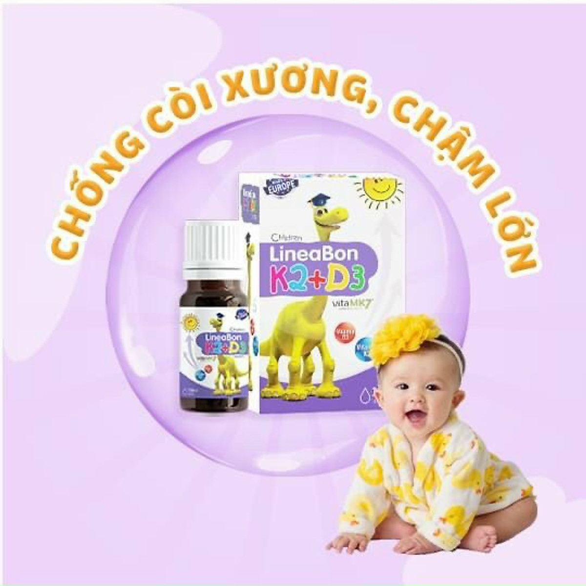 Vitamin k2 d3 hỗ trợ tăng chiều cao, hết còi xương cho trẻ sơ sinh - LINEABON K2D3 - Sản phẩm từ Châu Âu - Công nghệ mới giúp hấp thu tối đa canxi tự nhiên