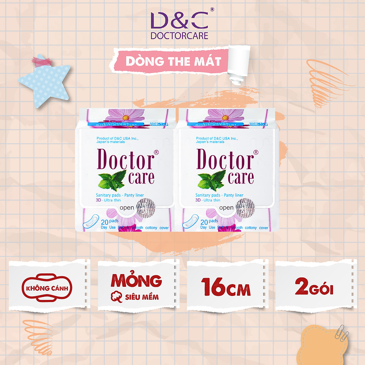 Combo 2 Băng vệ sinh hàng ngày Doctor Care tinh chất thảo dược 16 cm