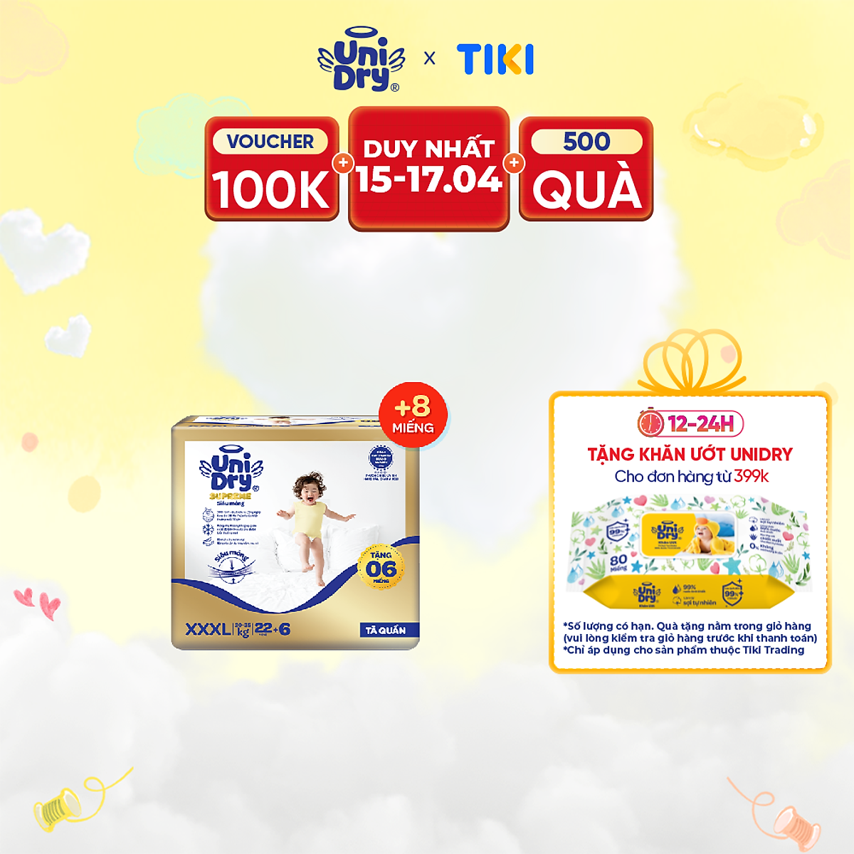 Tã quần Unidry G3X Supreme siêu mỏng size XXXL - 22+6 miếng