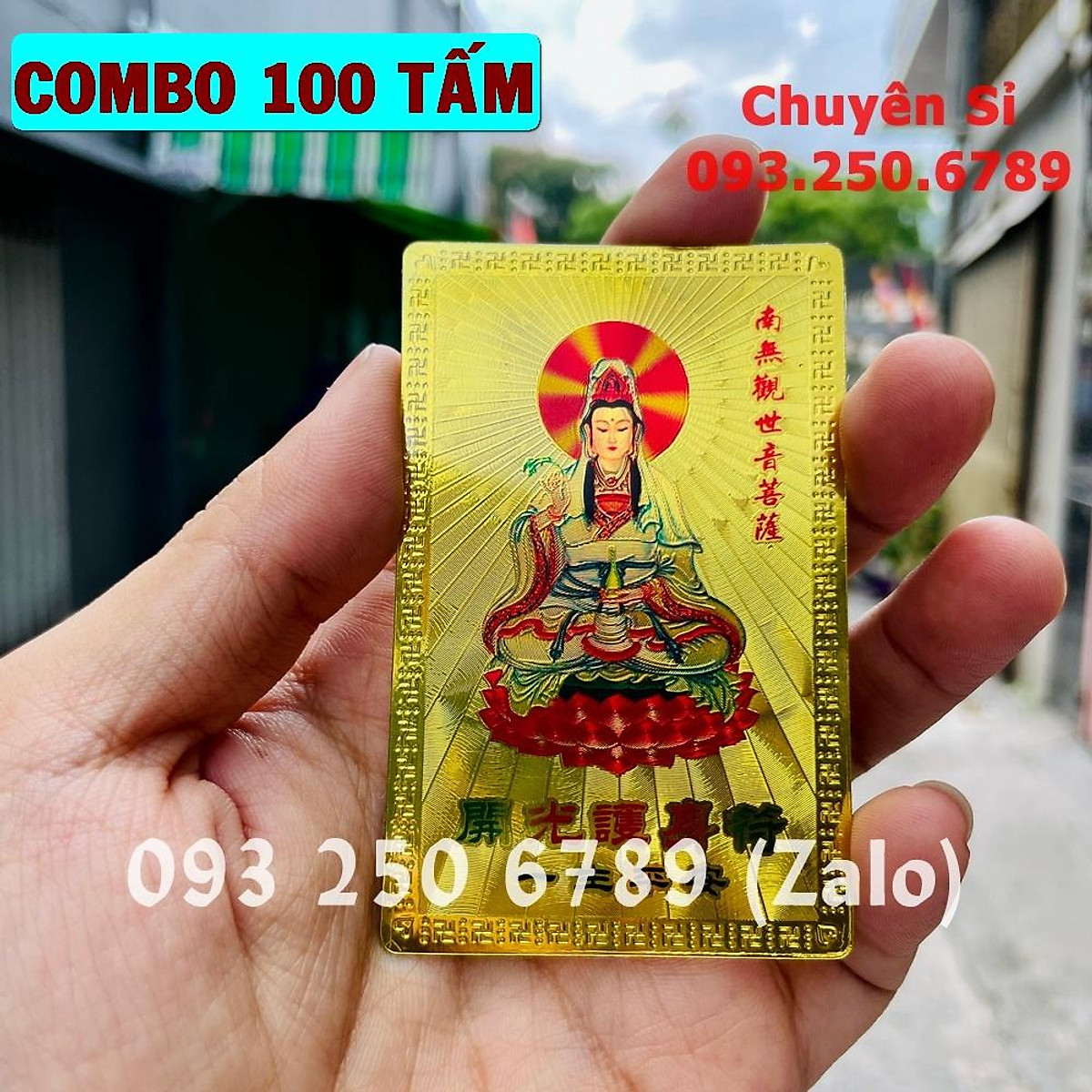 GIÁ SỈ} [100 TẤM] Kim Bài Phật Bà Quan Âm Bồ Tát Plastic Mạ Vàng