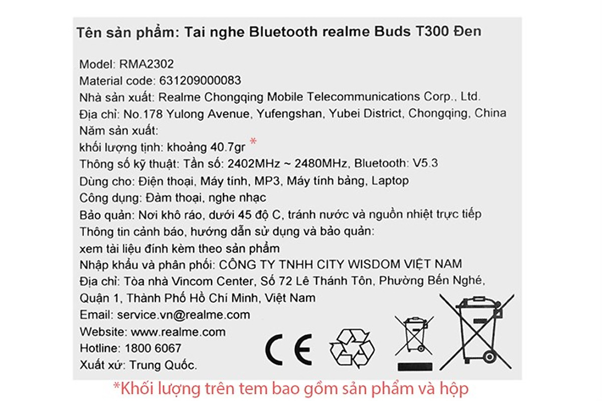 Tai nghe Bluetooth True Wireless Realme Buds T300 Âm Thanh Không Gian 360° - Hàng chính hãng