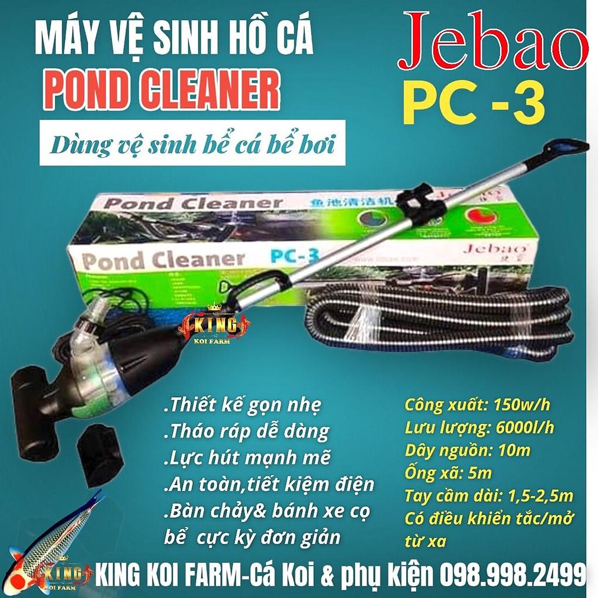 Máy vệ sinh hồ cá JEBAO PC 3 POND CLEANER Vệ sinh chuyên dụng cho bể