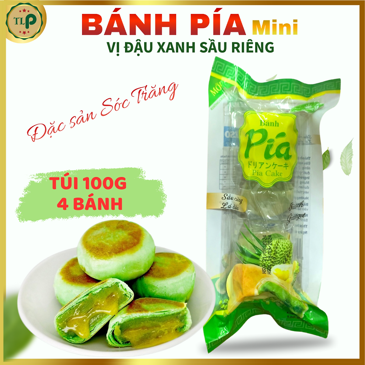 Bánh Pía Mini TLP | Vị Lá Dứa Sầu Riêng | Túi 100g 5 Bánh | Đặc Sản Sóc Trăng