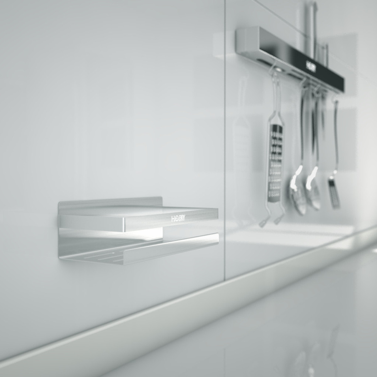 Kệ gia vị Inox 304 dán tường gạch men - có keo dán Sealant Fix -không rỉ sét, đựng được nhiều đồ dùng nhà bếp - 3 kích thước - HOBBY KGVD20 , KGVD23, KGVD28 - hàng chính hãng