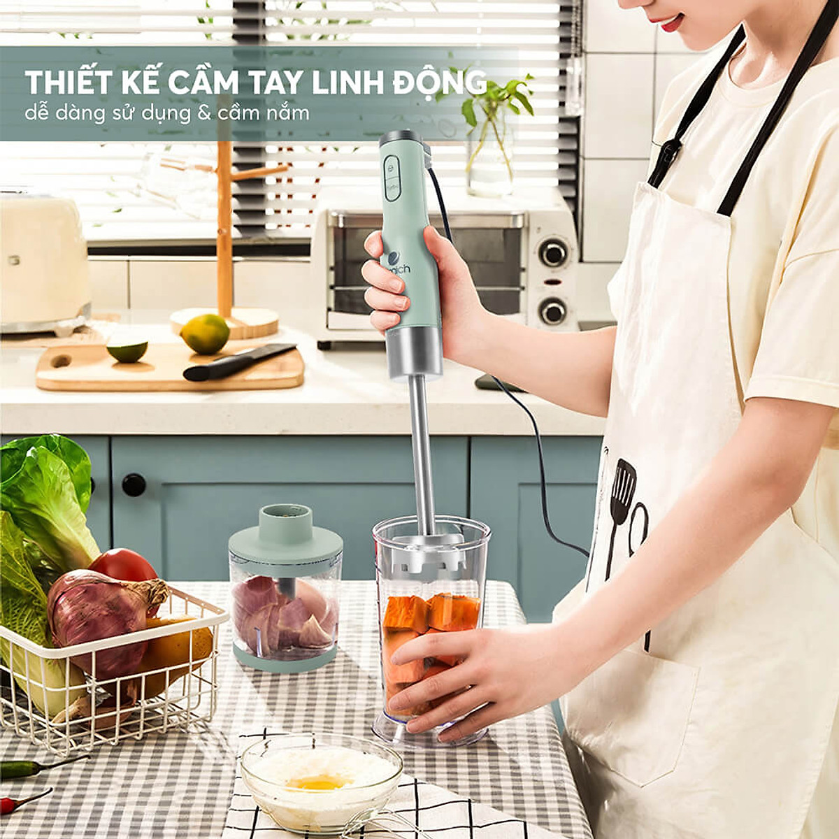 Máy xay cầm tay Elmich BLE-8666, công suất 1000W, thiết kế cầm tay dễ sử dụng, lưỡi dao bằng thép không gỉ siêu bền, đảm bảo an toàn tuyệt đối cho sức khỏe - Hàng chính hãng