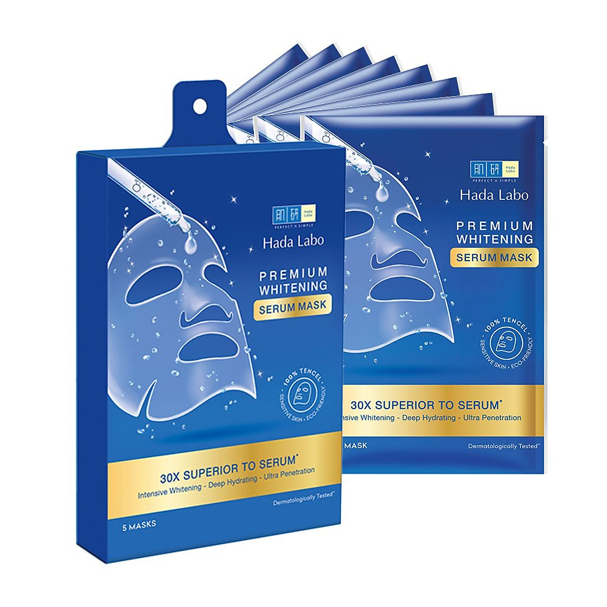 Hộp mặt nạ dưỡng trắng chuyên sâu Hada Labo Premium Whitening Serum Mask 115g (hộp 5 miếng x 23g/ miếng)