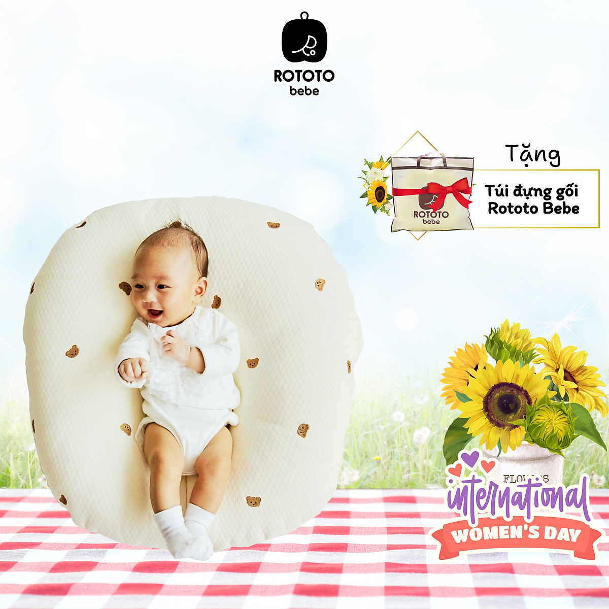 Gối chống trào ngược cho bé Rototo Bebe cao cấp nhập khẩu Hàn Quốc khắc phục tình trạng trào ngược dạ dày trẻ sơ sinh hiệu quả - Loại Cotton cao cấp mềm mại, thấm hút mồ hôi tốt