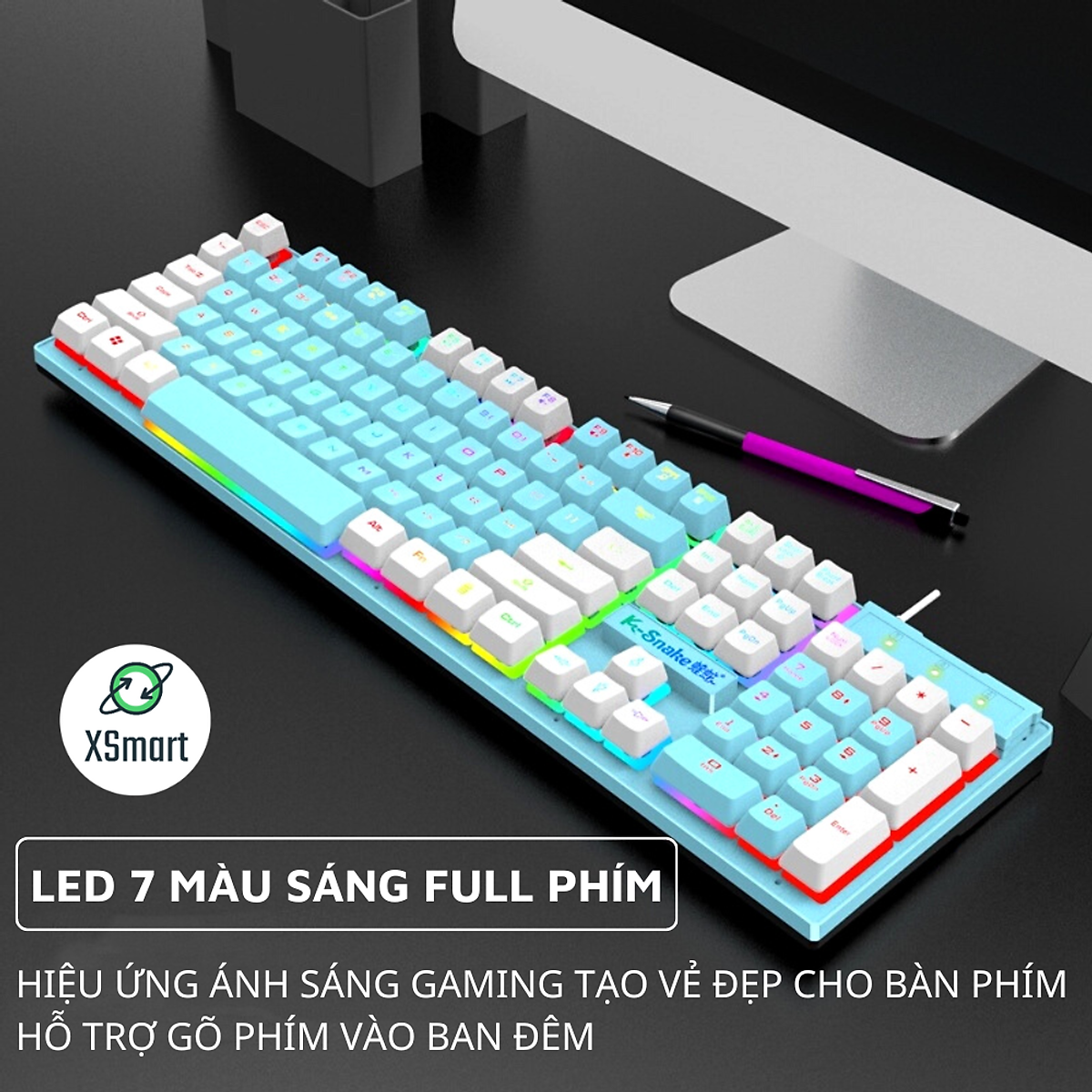 Bàn Phím Giả Cơ Máy Tính Gaming Led 7 Màu K-Snak4 Có Dây, Có Led