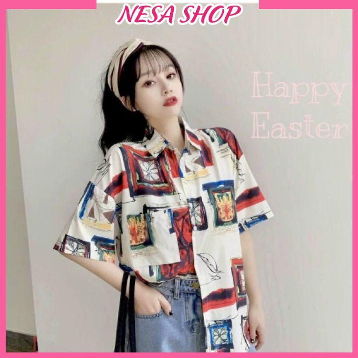 Áo sơ mi unisex, dáng ulzzang mặc cặp, nhóm, chất liệu Đũi trơn mềm mát, áo form rộng tay lỡ cổ bẻ, in 3D-HÌNH Ô TRANH