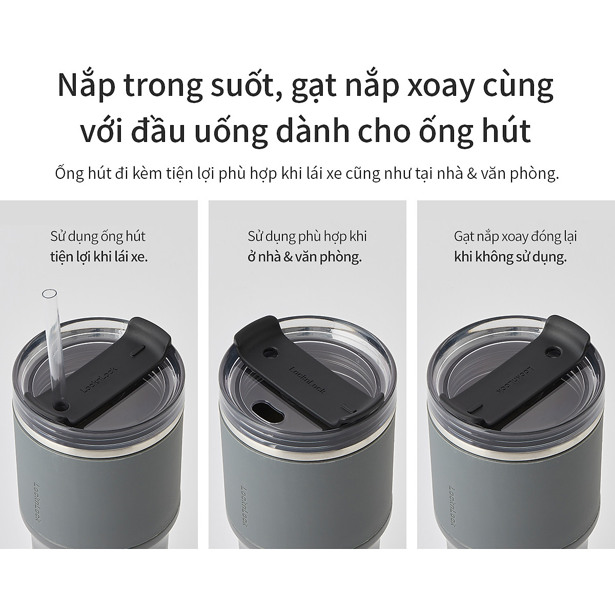 Bình giữ nhiệt LocknLock Metro Drive LHC4277S 650ml - Kèm ống hút và cọ rửa