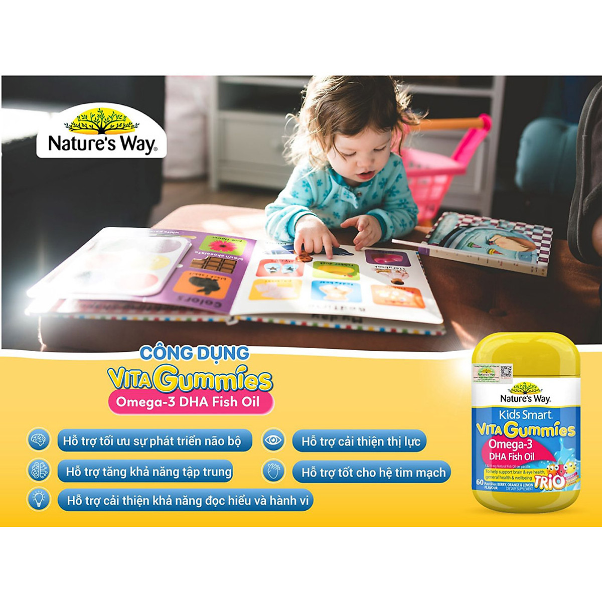 Nature's Way Kids Smart Vita Gummies Omega-3 DHA Fish Oil - Bổ sung Omega-3 (DHA, EPA) cho trẻ (60 viên/ Lọ)