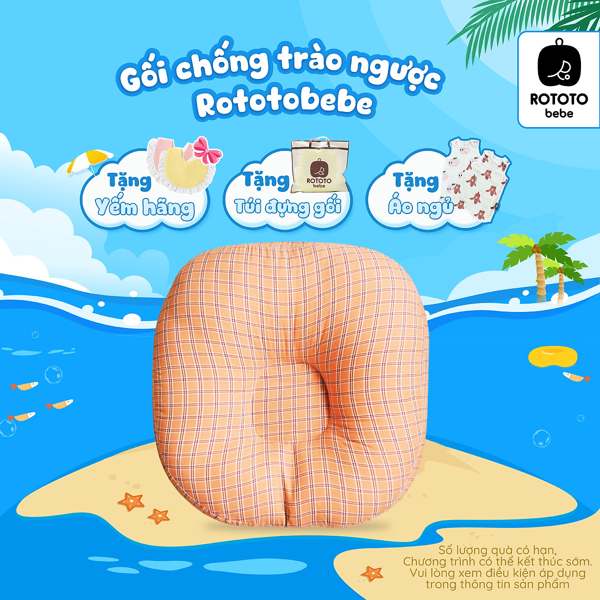 Gối chống trào ngược cho bé Rototo Bebe cao cấp nhập khẩu Hàn Quốc khắc phục tình trạng trào ngược dạ dày trẻ sơ sinh hiệu quả - Loại Cotton cao cấp mềm mại, thấm hút mồ hôi tốt