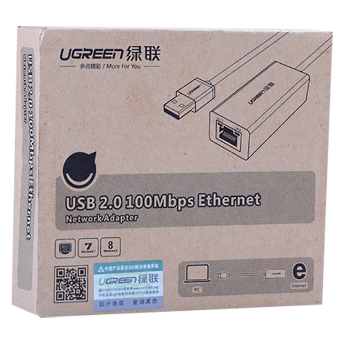 Cáp Chuyển Đổi Ugreen USB 2.0 Sang RJ45 (15cm) - Hàng Chính Hãng