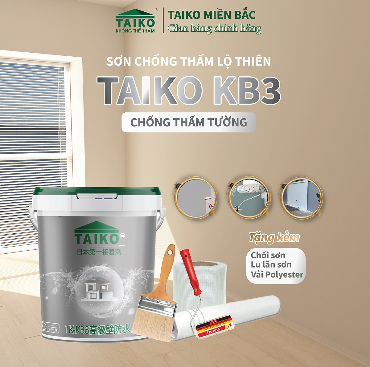 18 Kg Sơn Chống Thấm TAIKOMI KB3 - Chuyên Chống Thấm Tường Nhà / Hiệu Ứng Cánh Sen Kháng Nước
