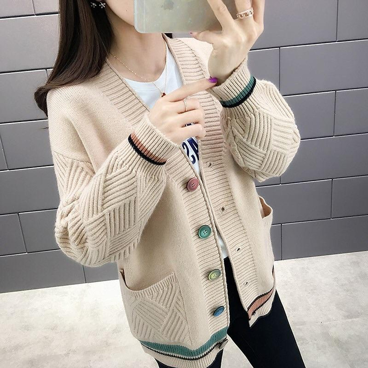 Áo khoác len cardigan dáng ngắn-áo len nữ cổ v phong cách hàn quốc Áo Khoác Len Cardigan Dáng Ngắn-Áo Len Nữ Cổ V Phong Cách Hàn Quốc