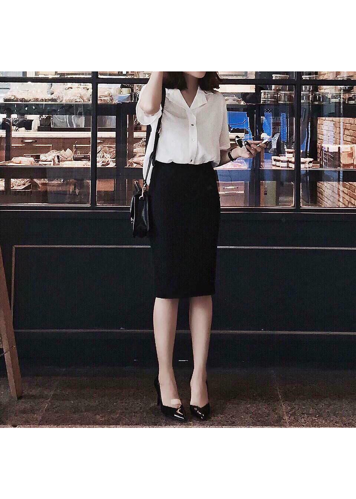 Chân Váy Jean Lưng Cao Xẻ Tà Thời Trang