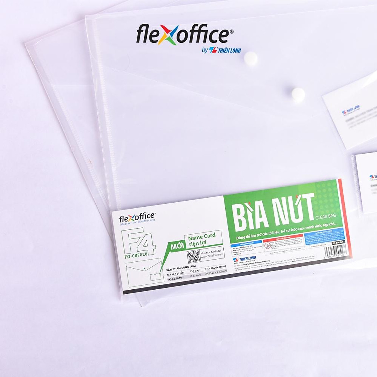 Bìa nút Name Card Clear Bag Thiên Long Flexoffice- A4/F4