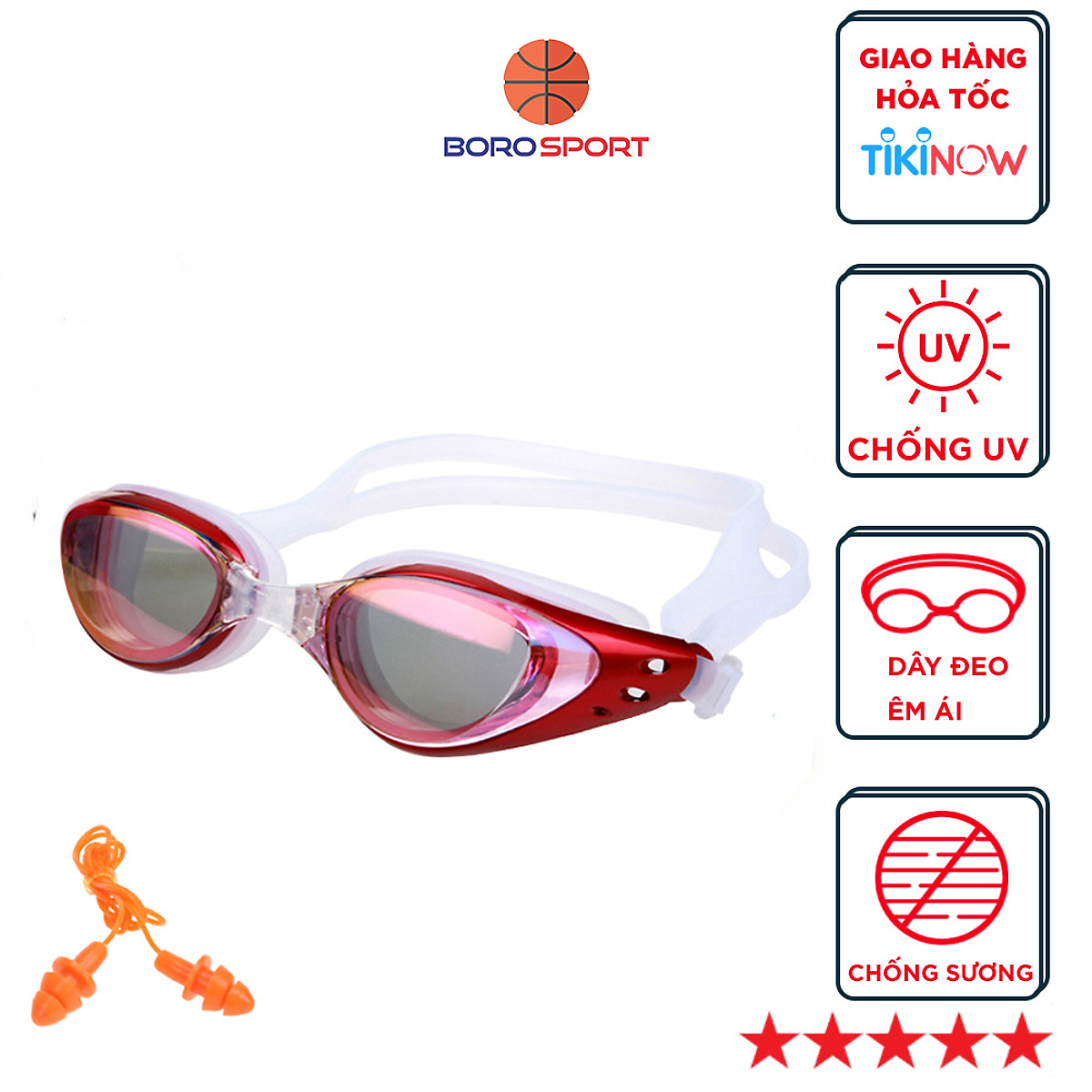 Kính Bơi Cleacco Polycarbonate Cao Cấp Chống Sương Mù , Tia Cực Tím Tặng Kèm Bịt Tai Và Đệm Mũi