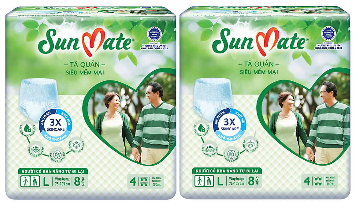 Combo 2 Tã Quần Người Lớn Sunmate Mềm Mại L8 (8 Miếng)