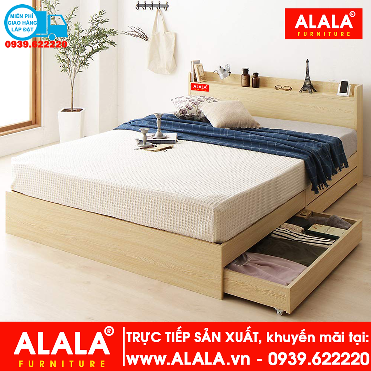 Giường ngủ ALALA01 (1m4x2m) gỗ HMR chống nước - www.ALALA.vn® - Za ...